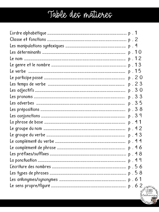 Français - Grammaire - Notes de cours trouées
