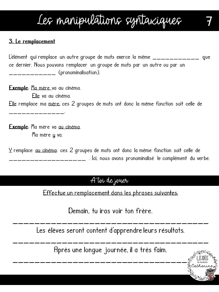 Français - Grammaire - Notes de cours trouées