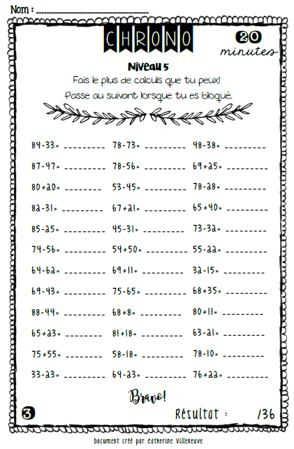 Mathématiques - Chrono-math (additions/soustractions)