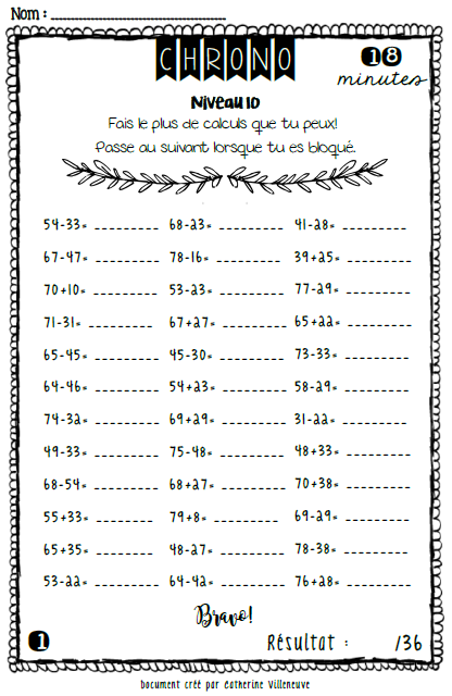 Mathématiques - Chrono-math (additions/soustractions)