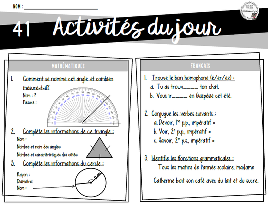 Révision - Activités du jour (65) - Français et mathématiques - 3e cycle