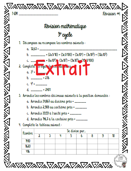 Mathématiques - Cahier de révision 6e