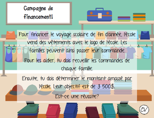 Mathématiques - atelier/jeu - La campagne de financement (addition de fractions)