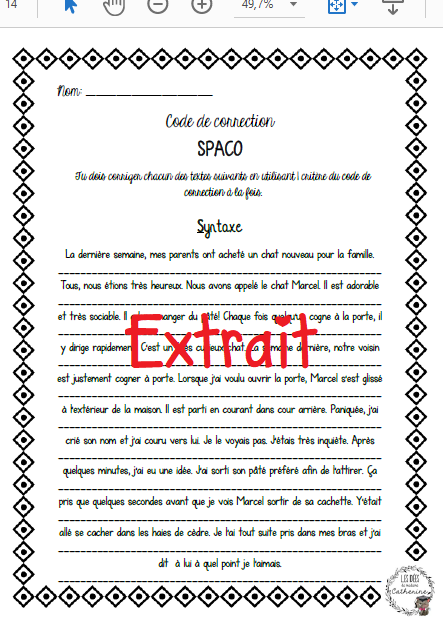 Français - Écriture - Code de corrections SPACO - 3e cycle