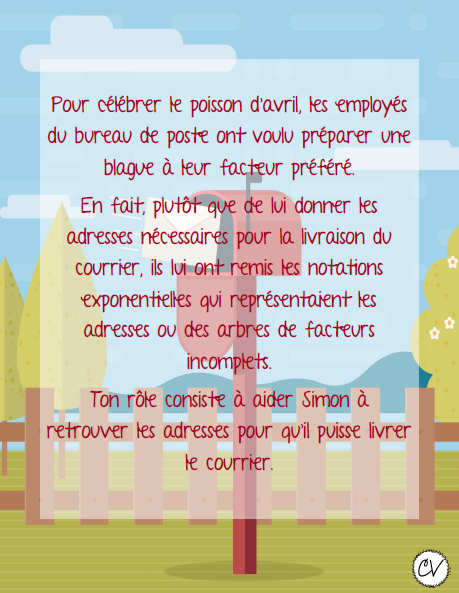 Mathématiques - atelier/jeu - Poisson d'avril à la poste (factorisation)