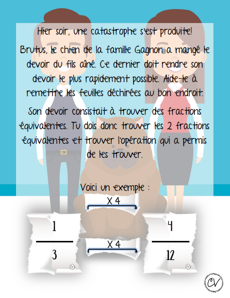 Mathématiques - atelier/jeu - Le repas de Brutus (fractions équivalentes)