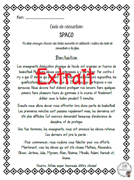 Français - Écriture - Code de corrections SPACO - 3e cycle