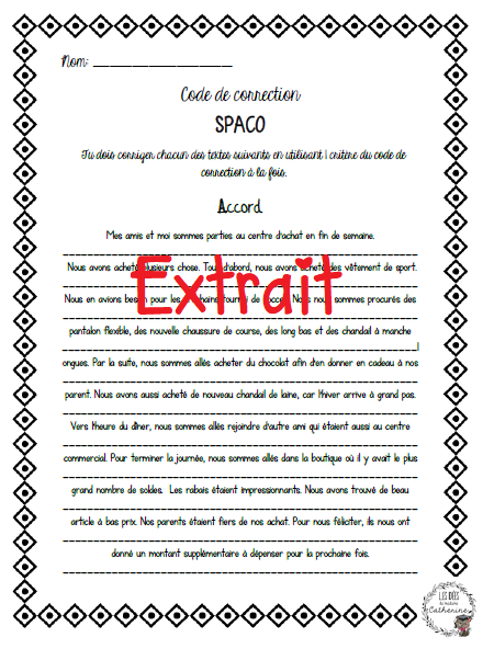 Français - Écriture - Code de corrections SPACO - 3e cycle