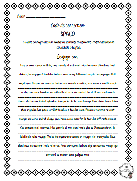 Français - Écriture - Code de corrections SPACO - 3e cycle