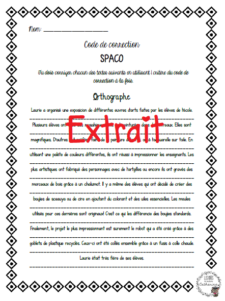 Français - Écriture - Code de corrections SPACO - 3e cycle