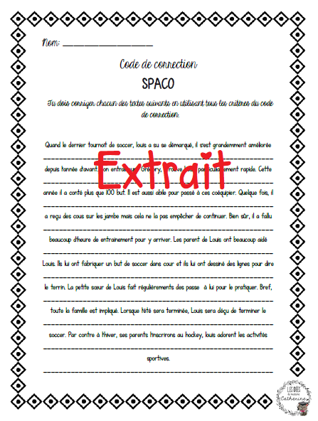 Français - Écriture - Code de corrections SPACO - 3e cycle