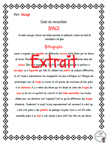 Français - Écriture - Code de corrections SPACO - 3e cycle
