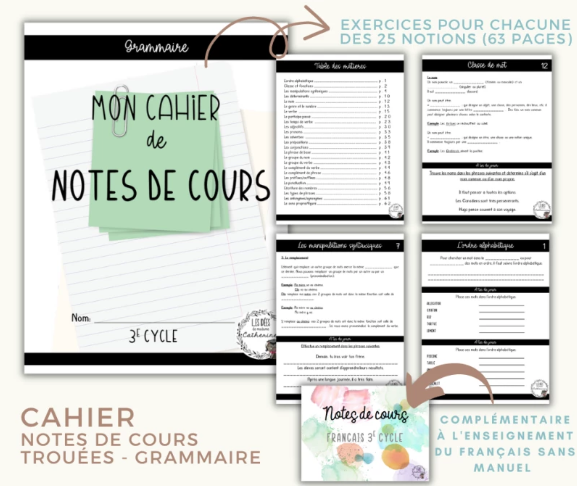 Français - Grammaire - Notes de cours trouées