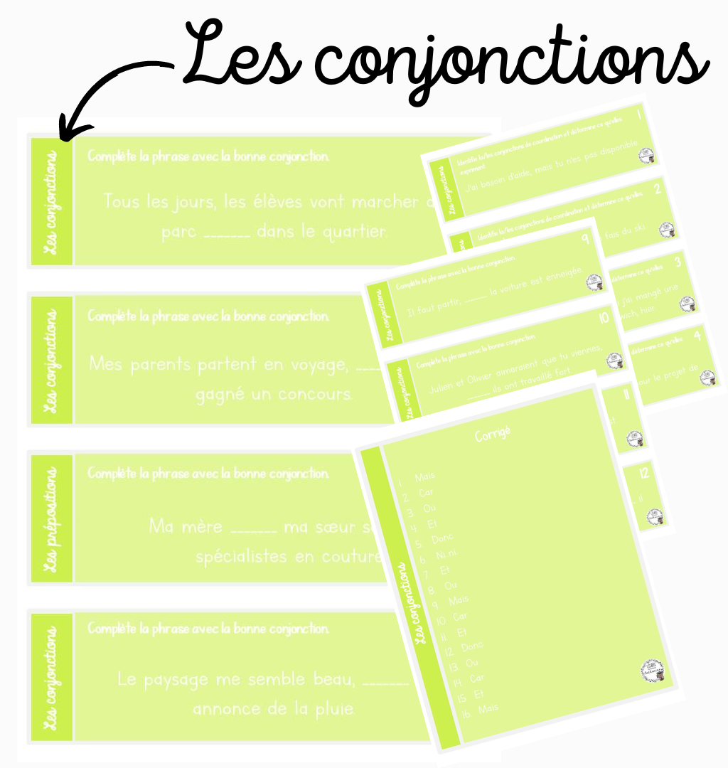 Français - Cartes à tâches - Les conjonctions