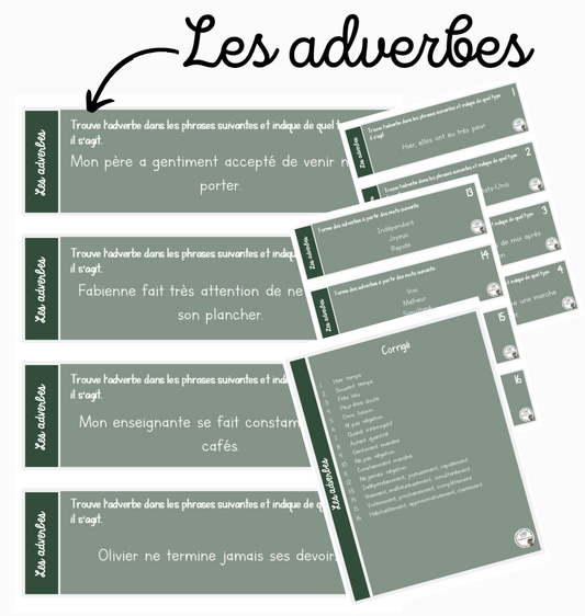 Français - Cartes à tâches - Les adverbes