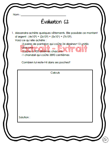 Mathématiques - Évaluation C2 compétence 2 (6 problèmes)