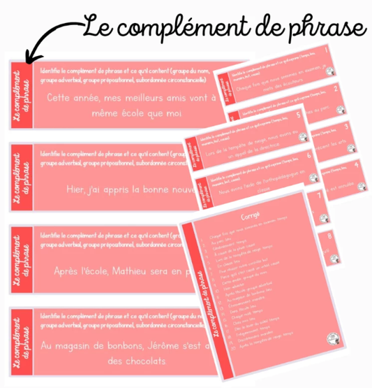 Français - Cartes à tâches - Le compléments de phrase
