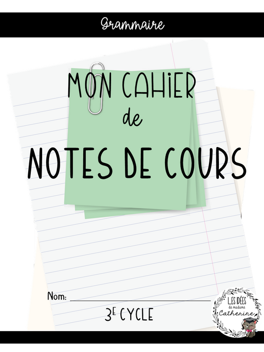 Français - Grammaire - Notes de cours trouées