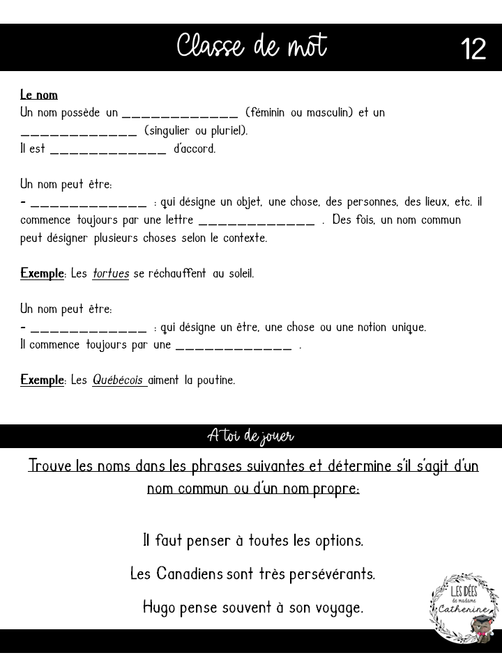 Français - Grammaire - Notes de cours trouées