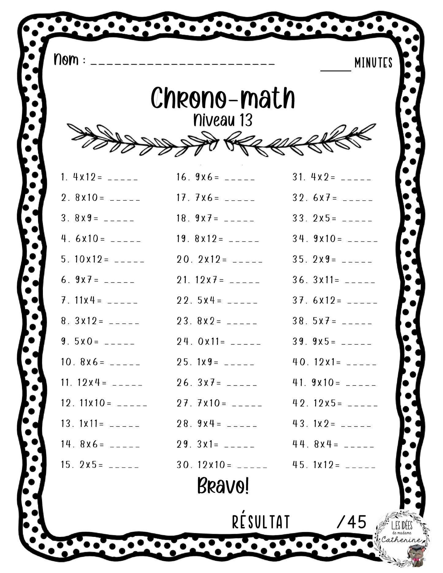 Mathématiques - Chrono-math (multiplications et divisions)