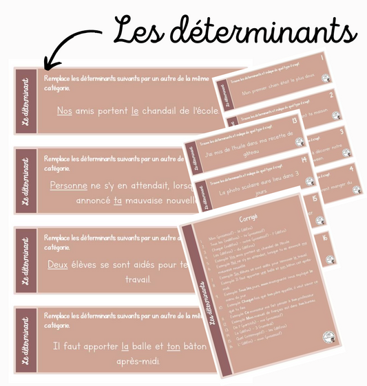 Français - Cartes à tâches - Les déterminants