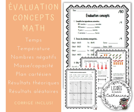 Mathématique - Évaluation concepts - 3e cycle