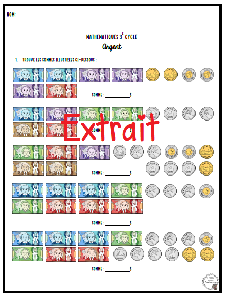 Mathématiques - Travailler l'argent - 3e cycle