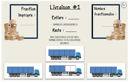 Mathématiques - atelier/jeu - Transport en folie (fractions impropres)