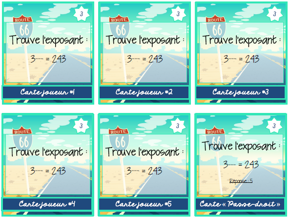Mathématiques - atelier/jeu - La route des exposants