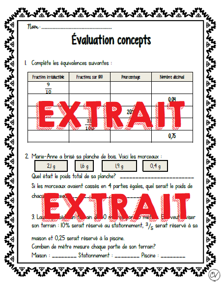 Mathématiques - Évaluation concepts math - 3e cycle