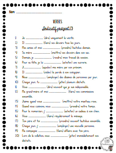 Français - cahier de verbes - 3e cycle