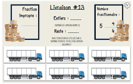 Mathématiques - atelier/jeu - Transport en folie (fractions impropres)