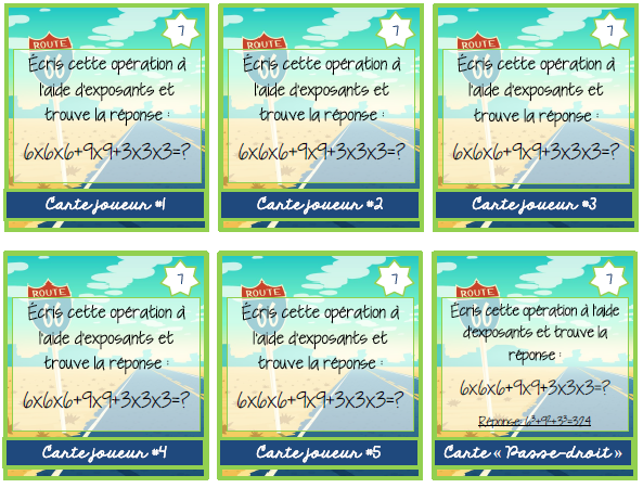 Mathématiques - atelier/jeu - La route des exposants