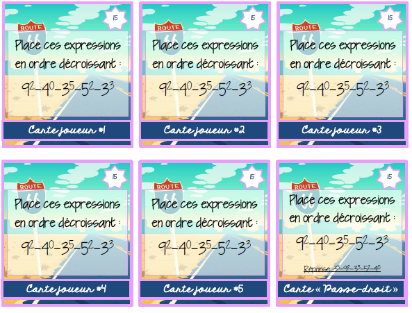 Mathématiques - atelier/jeu - La route des exposants