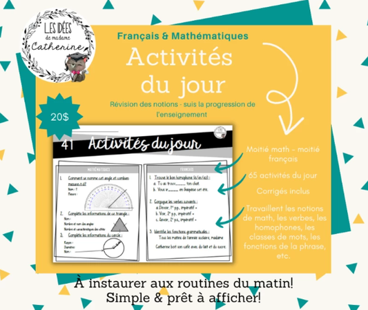 Révision - Activités du jour (65) - Français et mathématiques - 3e cycle