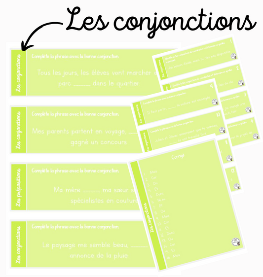 Français - Cartes à tâches - Les conjonctions