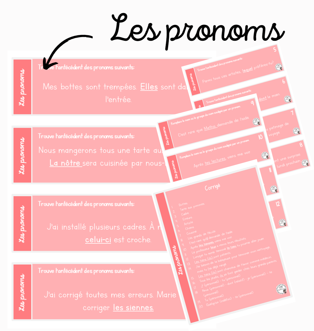 Français - Cartes à tâches - Les pronoms