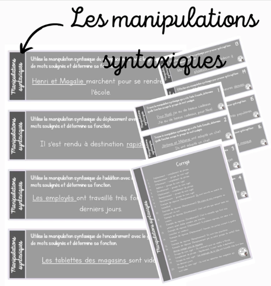 Français - Cartes à tâches - Les manipulations syntaxiques
