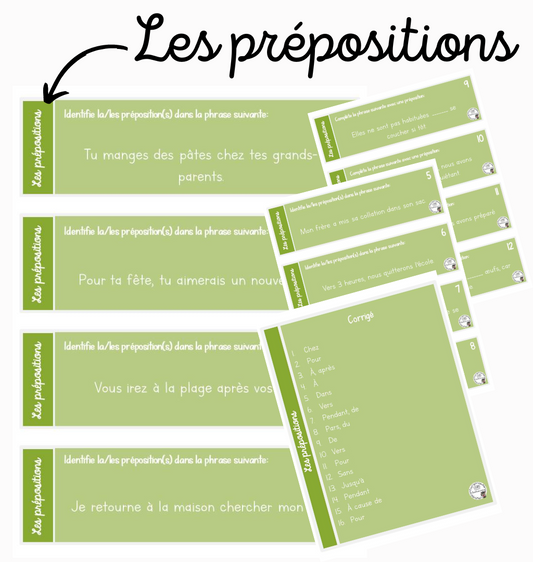Français - Cartes à tâches - Les prépositions