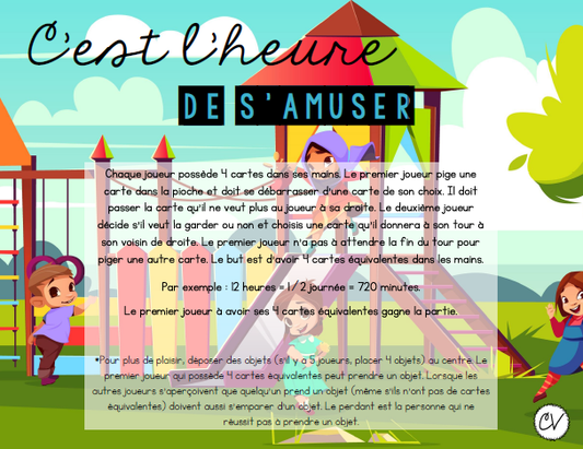 Mathématiques - atelier/jeu - C'est l'heure de s'amuser