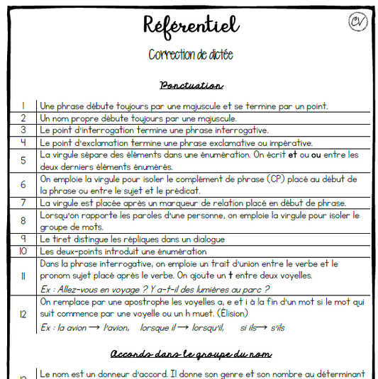 Français - Référentiel pour la correction de dictées (ou autre)