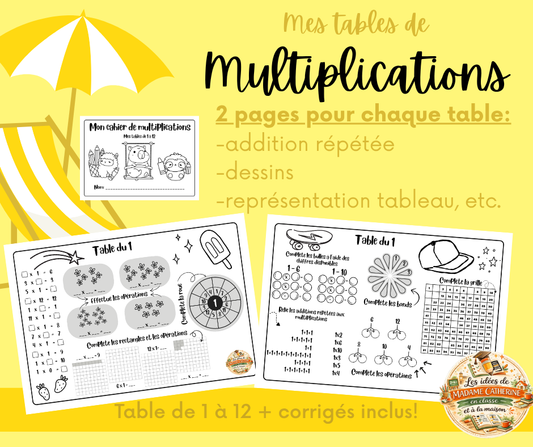 Mon cahier de tables de multiplications - 1 à 12